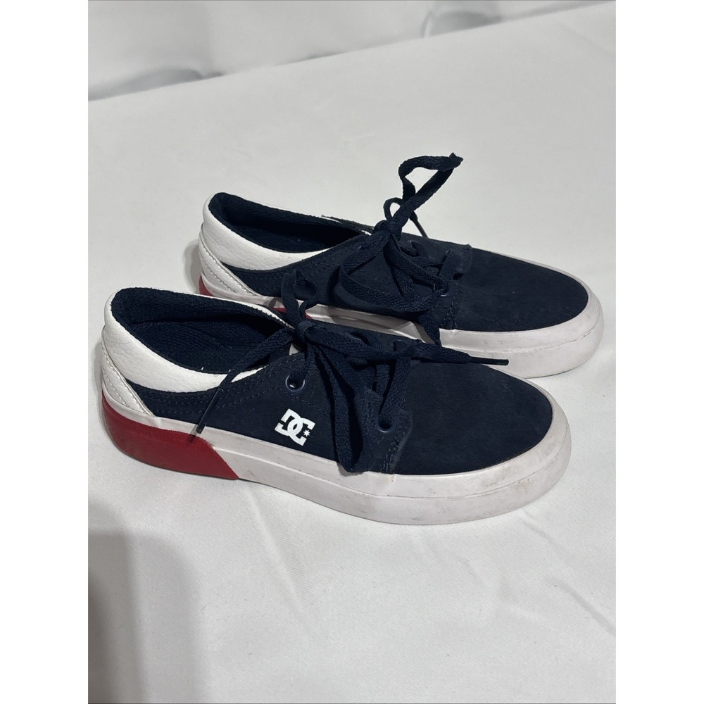 Boys Girls Kids Youth DC Shoes Blue Red White Canvas Sneakers‎ Shoes Size 11